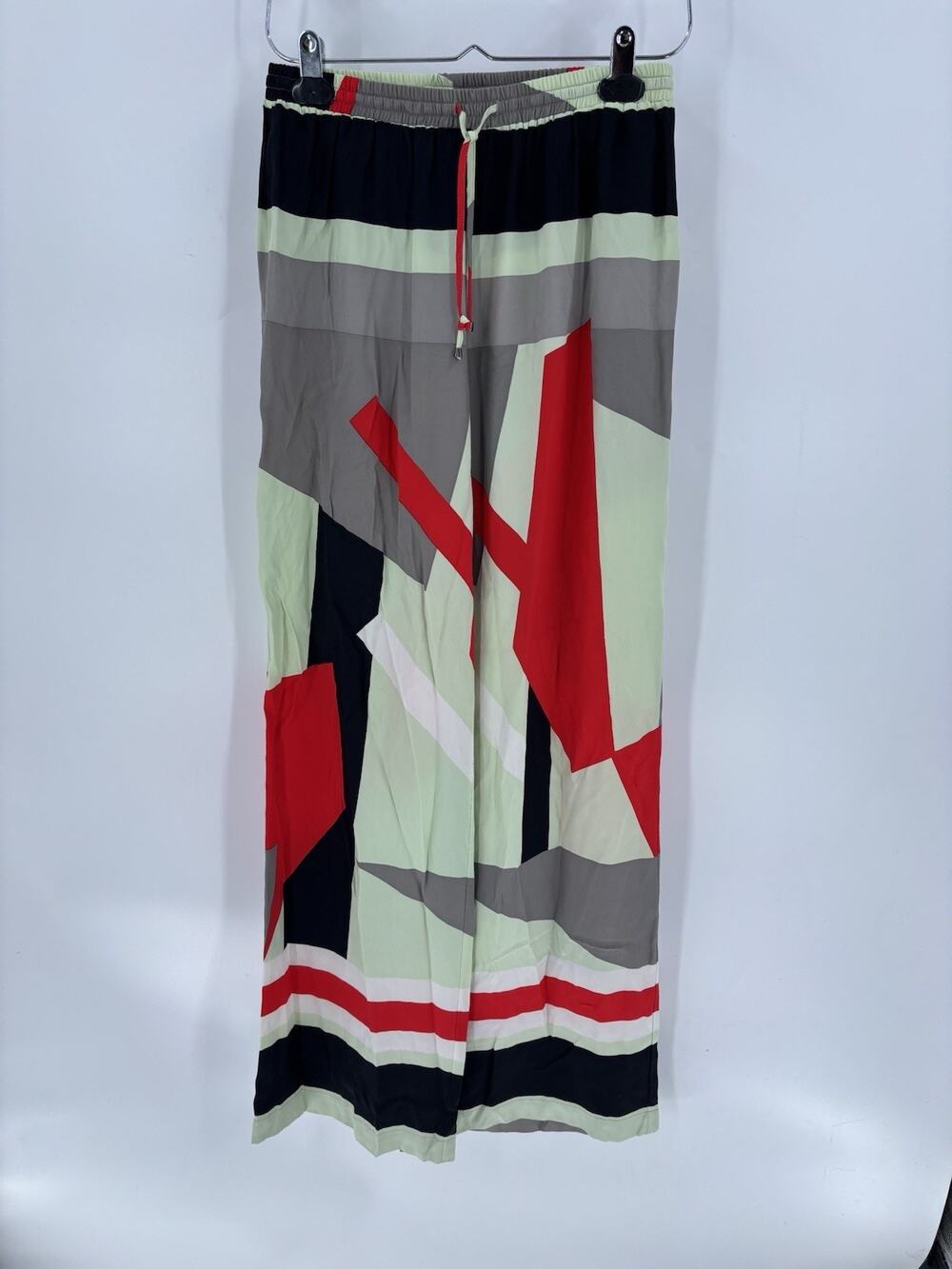 Parker Silk Pants Womens Small Multicolor Wide Leg Abstract Pockets Drawstring